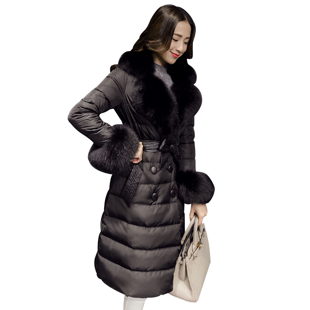 2015 Winter Jacket Women Fashion Elegant Large Fur Collar White Duck Down Winter Coat Women Casual Slim Parkas Outwear Female