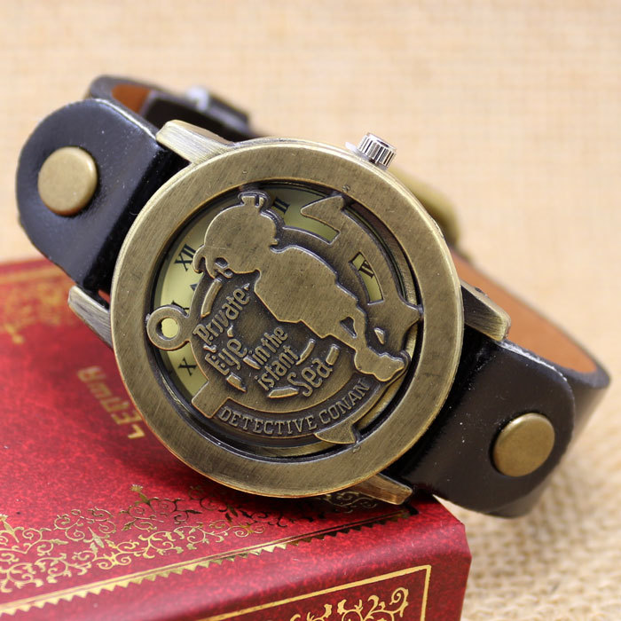 2015 New Fashion Skull Black Leather Band Anqique Men Watch B2411 7