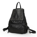 Women Fashion Causal Soft Leather Travel Bag Trendy Rivet Ornament Flap Zipper Bag Solid Color Designer