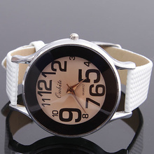 Leather Strap White Simple Quartz Casual Women’s Watches Fashion Big Number Dial Clear Watch Women’s Wristwatches