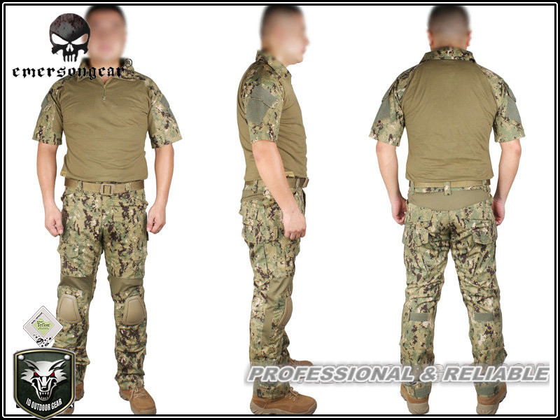 Airsoft EMERSON Navy Seals Combat Set Summer Edition Knee Pad short sleeve AOR2 Woodland Marpat EM6902