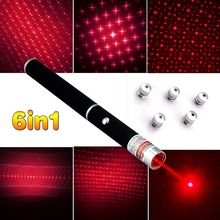High Power 5mw 6in1 Red Laser Pointer Pen Beam Light Military Caneta Laser Verde Mira Laser Azul Different Patterns+Star Caps