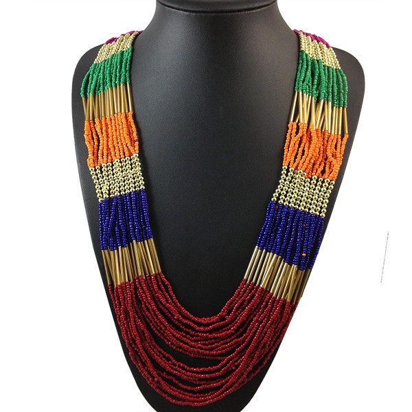 2015 New 9 Colors Fashion Multilayer Beads Necklace Long Jewelry Statement Necklace Choker Women Pendant Necklace