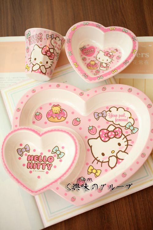 Hello Kitty Melamine Love Heart Tableware Set (Plate+Bowl+Cup) Dish