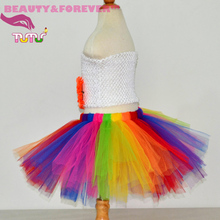Fluffy rainbow tulle tutu colorful cheap skirts dancing birthday party girls tutu skirt