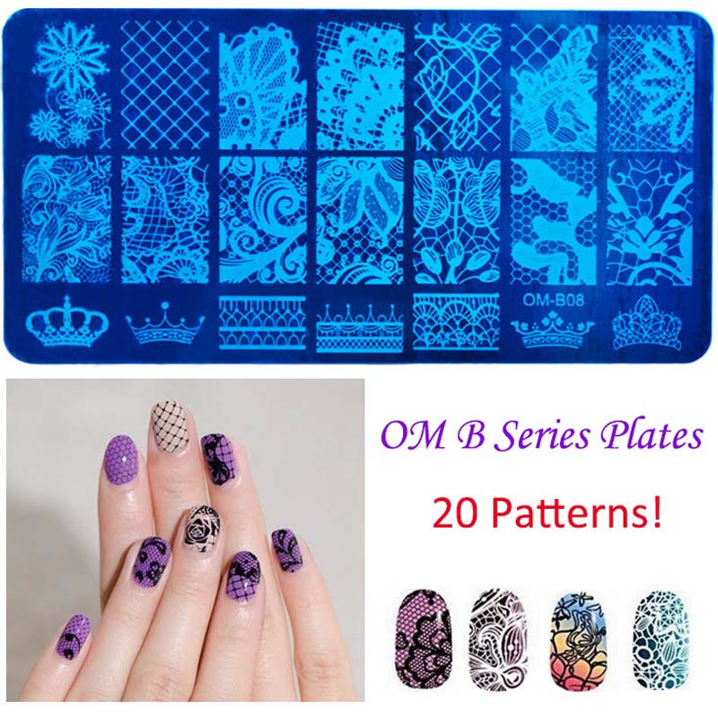 2016 20 Styles DIY Image 12x6cm OM Series Stamping Plates Fashion Nail Art Templates Stencils Salon