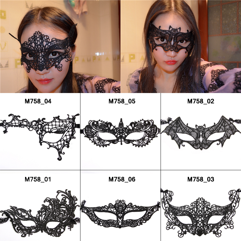 Black Satin  Lace Feather Eye Mask Party Costume コスチューム Mardi Gras Halloween Masquerade