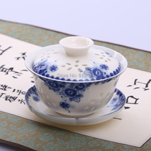 10*10*7cm 200ml Hollow Ceramic Gaiwan Tureen Blue and White Tea Set Bone China Kung Fu Teapot