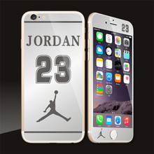 For iphone6/6S 4.7 Mirror Plating Jordn 23 Pattern Front Back Screen Tempered Glass Film Phone Protector Skin Cover Sticker