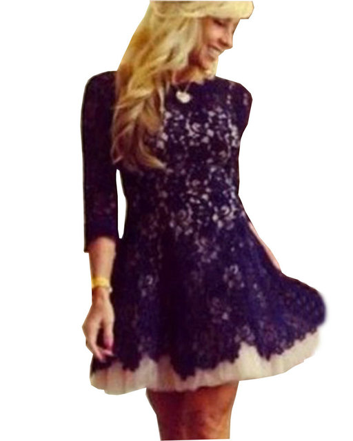 Cheap Homecoming Gowns Cocktail Dresses With Sleeves Three Quarter Sleeve Short Prom Dress Lace