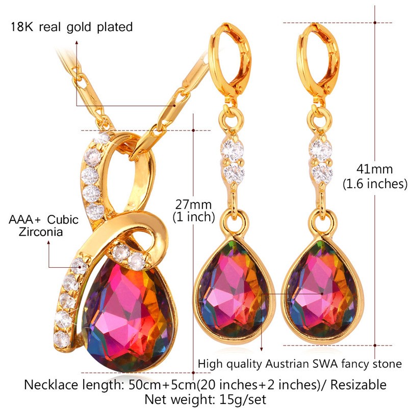 U7 Ruby Jewelry Sets For Women Romantic Gift 18K Gold/Platinum Plated Luxury Cubic Zirconia Earrings Necklace Set Wholesale S735