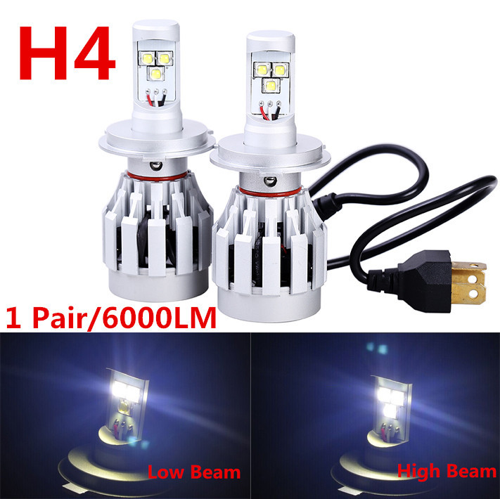 Free Shipping 1 Pair CREE 6000lm LED Headlight Kit Bulb H4 High / Low Beam Car Day Driving Fog Light Lamp Xenon White