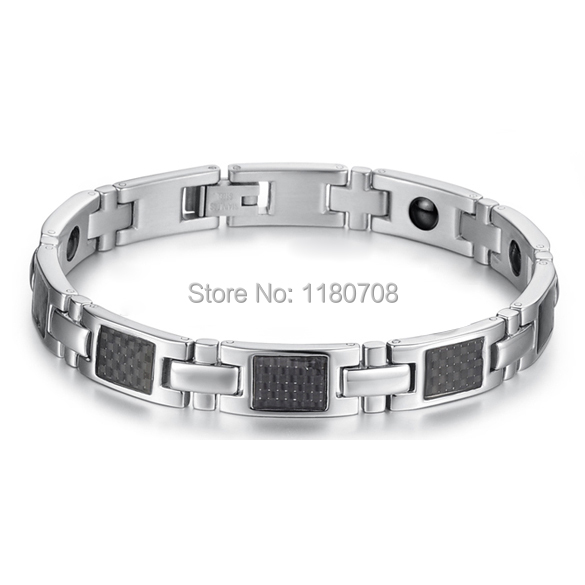 316L Men Silver Magnetic Titanium Hologram Bracelets Stainless Steel Bracelet Bangle GS356