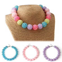 2015 Fashion Chunky Bubblegum Necklace 6Pcs Handmade Pastel Colors Rhinestone Ball Beads Bubble Necklace Toddler Infant Jewelry
