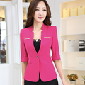 2016 Spring Fashion work wear Jacket Women half Sleeves V neck Coat Candy Color feminino Blazer