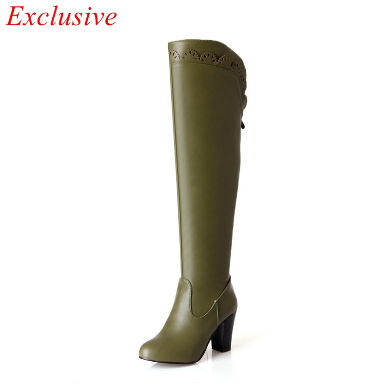 High-heeled Knee Boots 2015 Fashion Latest Woman Winter Plush Shoes 4 Colors Zipper Boots Plus Size 31-43 High-heeled Knee Boots