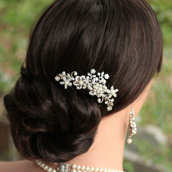 Bridal Wedding Flower Crystal Rhinestone Hair Clip Comb Pin Diamante Silver CA1T