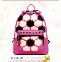 Hot School Student Backpack Gold Soccer Pattern Rivet Women Leather Backpack Bags Ladies Designer Brand Patchwork