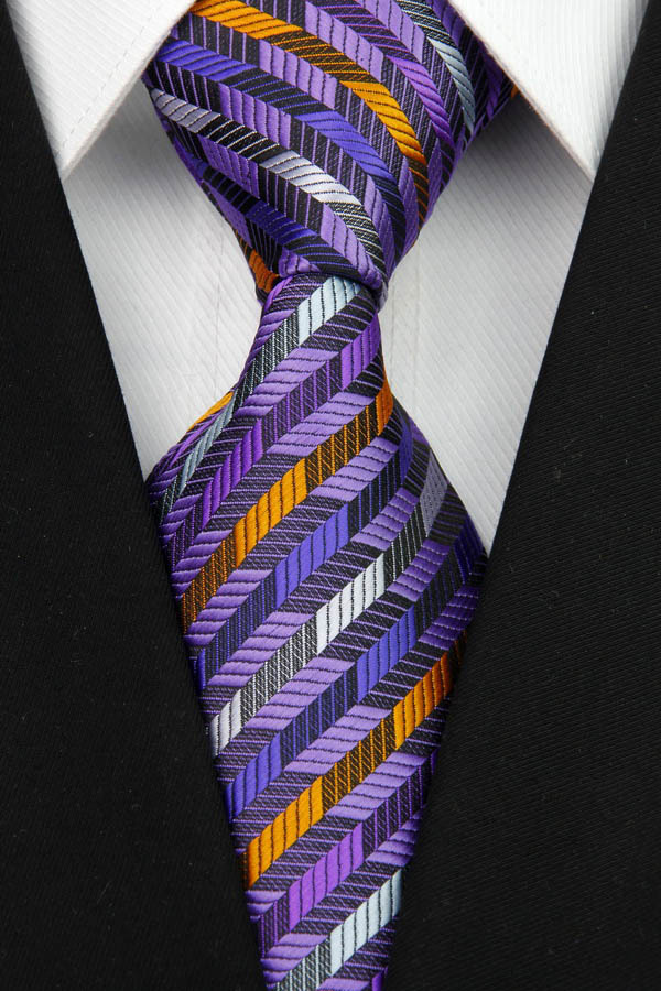 NT0069 Purple Orange Stripe Smooth Multicolor Jacquard Woven Classic Silk Polyester Man s Business Tie Casual