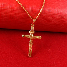 2015 Hot men necklace Free shipping 24k gold necklace top quality necklace Cross pendant Cool Men