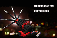 8 en 1 multifunción alta calidad destornillador integrado Flashlight portátil de acero inoxidable herramientas de reparación de juego de destornilladores