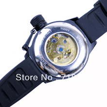 Mens Sport Automatic Mechanical Watch Wrist Watch Black Rubber Belt Blue Dial