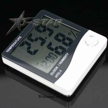 Free Shipping 10pcs HTC-1 Digital LCD Temperature Humidity Meter Alarm Clock Temp