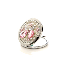 2014 New Diamon pink Butterfly women s Mirror Handmade Portable Double Dual Sides Stainless Steel Frame