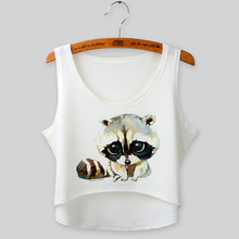 2016 new summer style 3d print Cartoon tanuki racoon sexy brandy melville bustier fitness fresh tank crop top women haut court