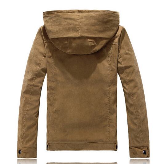 2015 New Fashion Khaki Cotton Jacket Parka With Hood Warm Winter Coat Mens Epaulet Jackets Coats
