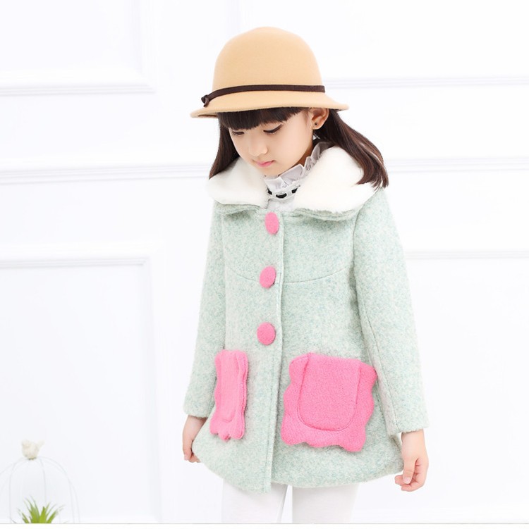 2015 new fashion mother and daughter winter clothing girls wool winter coats long pockets bow long sleeve kids autumn winter blends jackets warm 6 7 8 9 10 11 12 13 14 15 16 years old kids little big girls autumn children wool clothes (7)