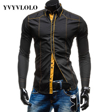 YVYVLOLO Brand Cotton Men’s Long-Sleeve Splice Cardigan Shirt Turn-down Collar Dress Shirts Casual Slim Shirt Camisa Masculina