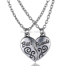2015 Fashion jewelry long necklace best friend heart to heart silver pendant necklaces for women vogue vintage new design