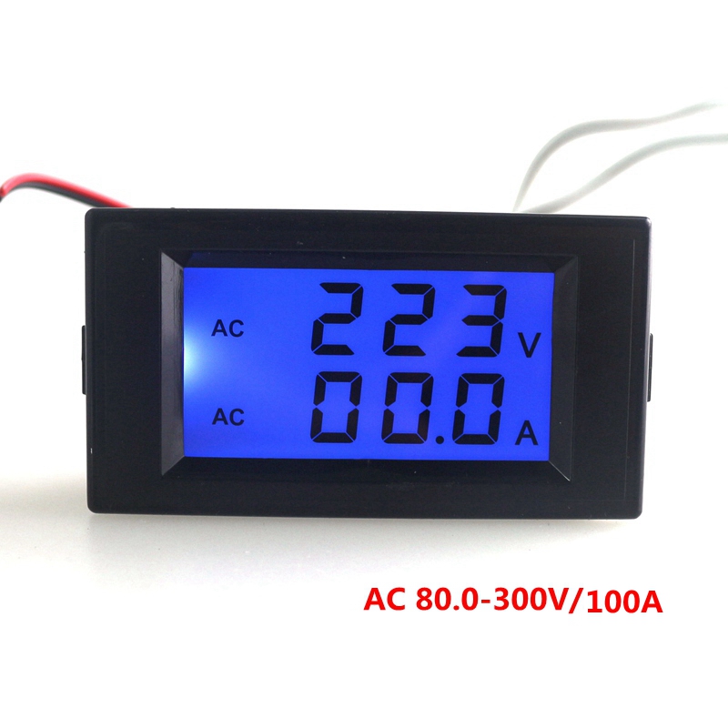 Digital AC voltmeter ammeter AC100-300V AC0-100A Voltage Current ampere Meter digital volt gauge with Blue LCD