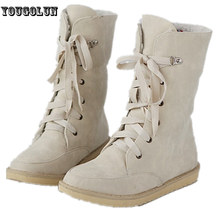 2015 sexy women black beige red blue shoes warm plush mid-calf snow boots ladies fashion flat shoe winter woman boot flats