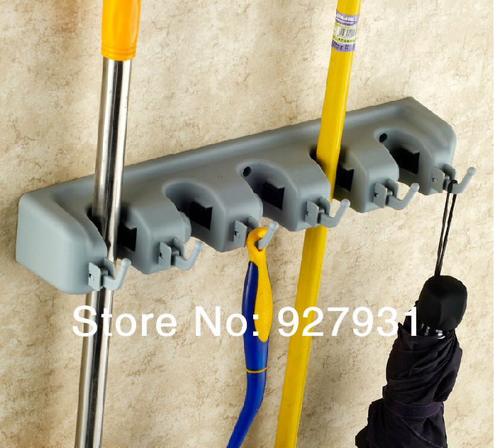 Free Shipping Multi-function Magic Bathroom Mop Rack Cleaning Tools Hanger W/ Hooks Wall Mounted