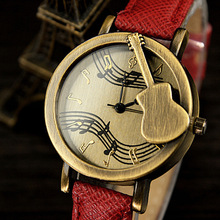 Mujeres moda Vintage violín niñas reloj de cuarzo ocasional relojes de vestir damas Retro de la PU correa de cuero del reloj Horloge