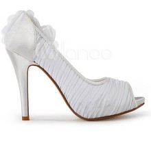 Free Shipping High Quality Elegant Satin Stiletto Heel Pumps with Rhinestone and Flower Wedding Shoes More