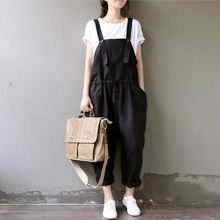 2016 Summer Cotton Linen Overalls Women Plus Size Suspenders Harem Pants Women Casual Jumpsuit Trousers M/L/XL