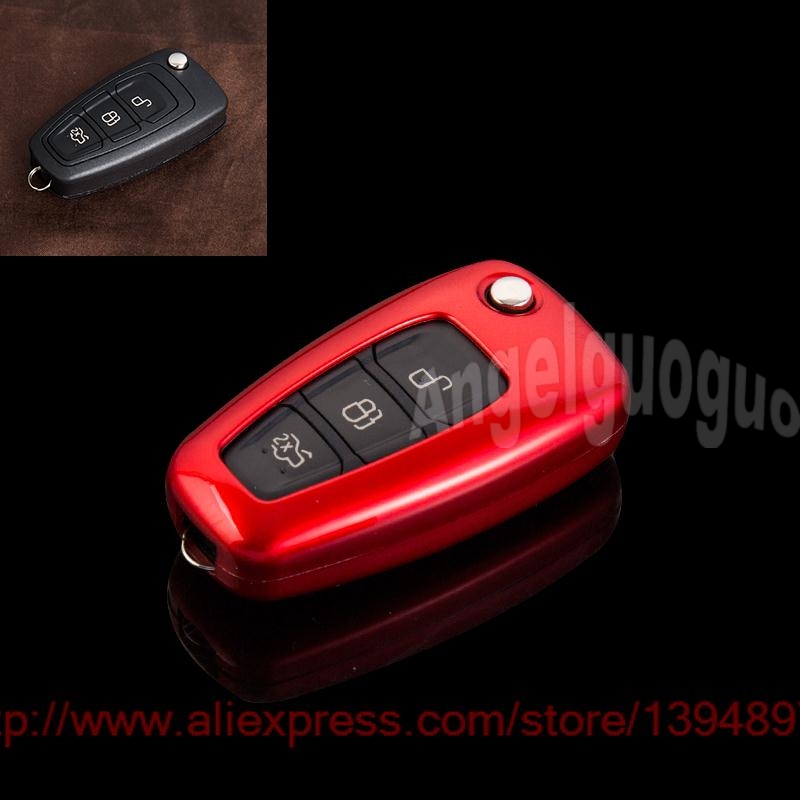 Angelguoguo Red ABS Key Case Cover Fob Holder for Ford MONDEO FOCUS ST FIESTA