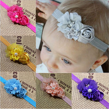 Cute Baby Headwear Kids Lace Flower Artificial Pearl Chiffon Elastic Headband Beauty Infant Hair Accessories