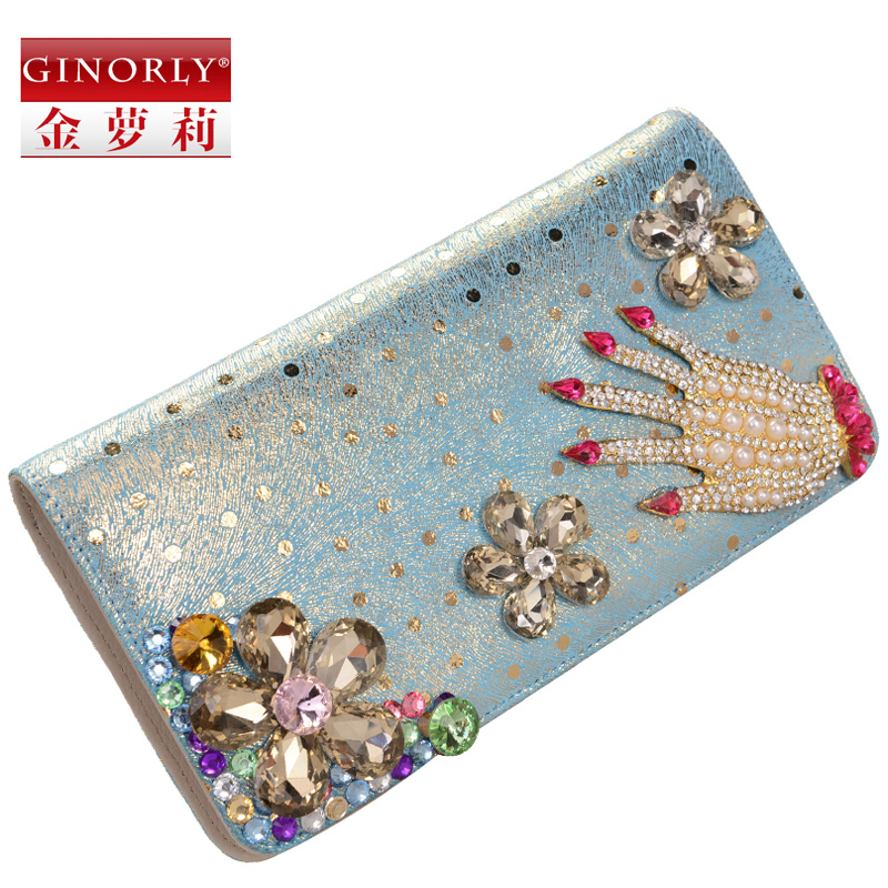 new fashion 2014  women's wallet Sweets zipper decoration rhinestone women's handbag  clutch purses money clip