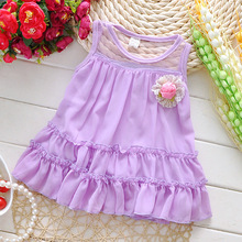 2016 Fashion Summer Sleeveless Lace Bow Cute Baby Party Birthday Girls Kids Children Dresses Princess Infant