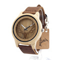 BOBO BIRD A27 Hollow Deer Head Bamboo Wood Casual Watches for Men Women laides Genuine Leather