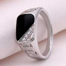 Size 7-12 2015 Fashion Men Silver Plated Fine Jewelry Punk Titanium Steel Gem Ring Retro Black Enamel Rings For Men sa782