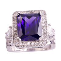 lingmei Noble Jewelry For Women Men Emerald Cut Amethyst White Topaz 925 Silver Ring Size 6 7 8 9 10 11 Wholesale Free Shipping