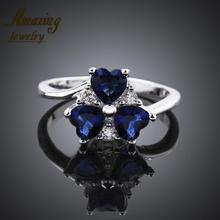 Fashion Jewelry silver Plated luxurious sapphire big crystal CZ diamond ruby heart lord of the Rings