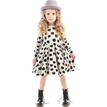 Baby Kid Girls One Piece Dress Cat Print Long Sleeve Pleated Spring Antumn Tutu Dresses