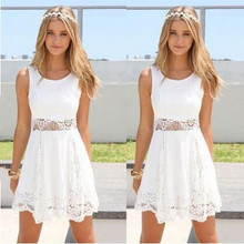 Women Dress 2016 New O-neck Lace Knee-Length Casual Party Summer White Dress for Lady Fashion Vintage Vestidos Free Shipping