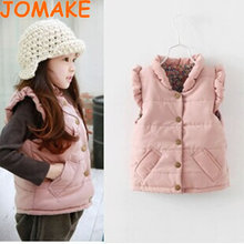 Retail Autumn And Winter Korean Solid Single Breasted Thicken Cotton Ruffle Collar Children Clothes Girls Casual